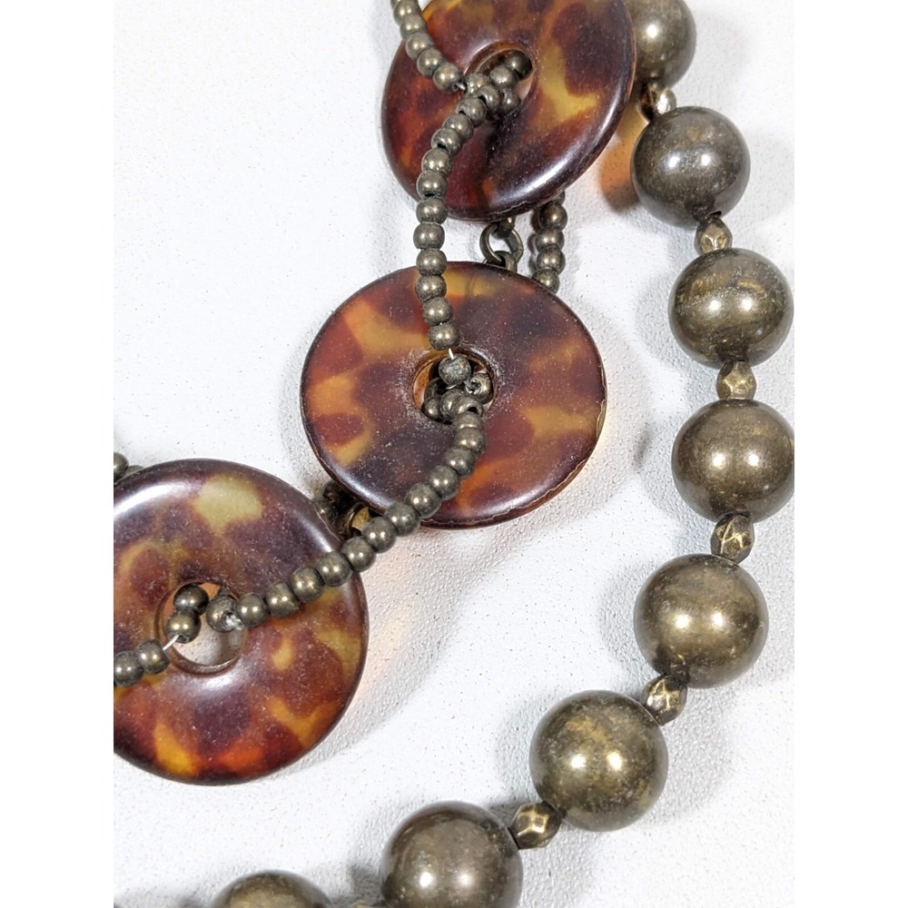 Premier Designs Bronze Faux Tortoise Shell Disc Multi Strand Necklace 18.5"‎ - Picture 3 of 9